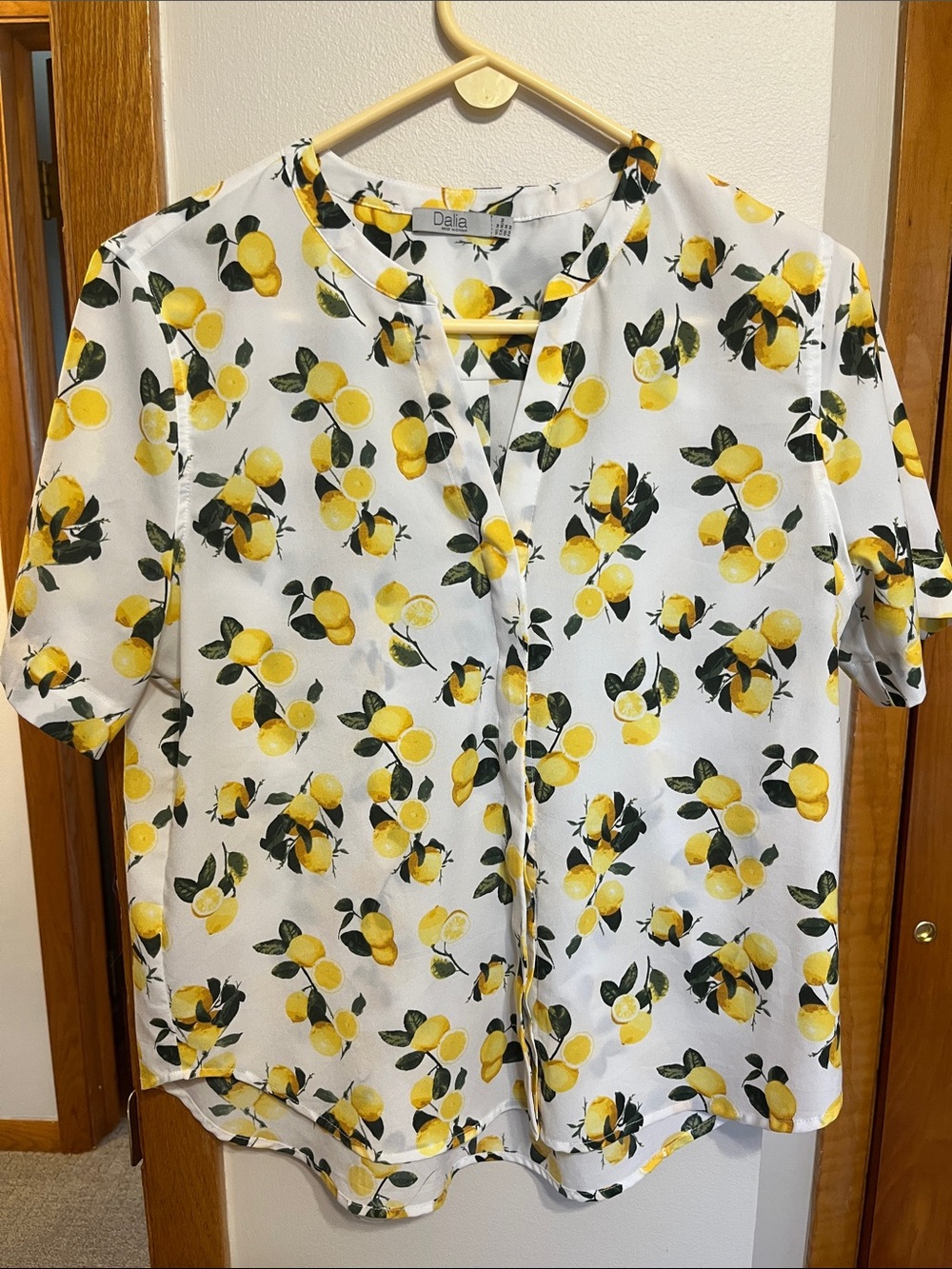 Dalia White Short Sleeve Blouse with Yellow Lemon Print